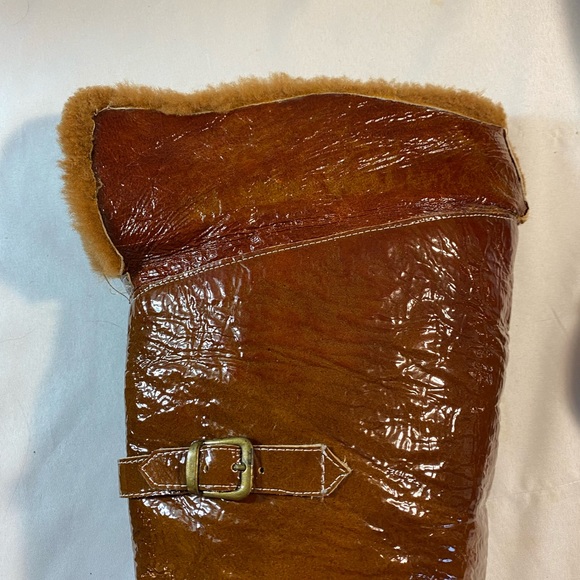 ❌lui chung  patton leather tall boots 8 real fur 4” heel  knee-high - Picture 11 of 12